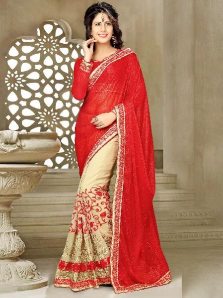 Half Embroidered Saree 01
