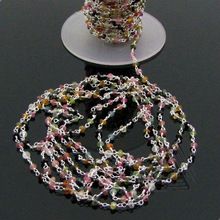 Multi Color Tourmaline Faceted Beaded Link Chain