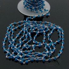 Neon Blue Apatite Rondelle Beaded Link Chain