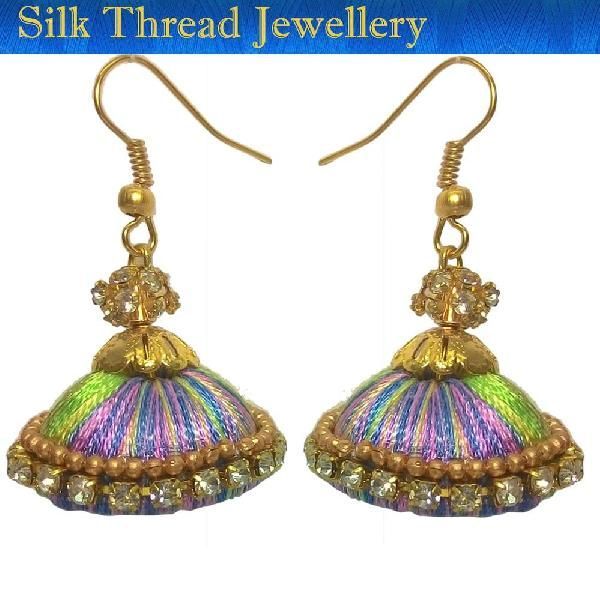 Silk Thread Jumkas -Mixed Colour (Small)