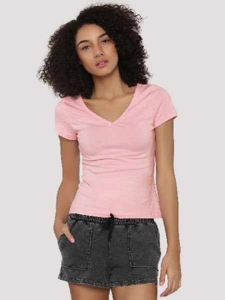 V Neck T-shirt Baby Pink