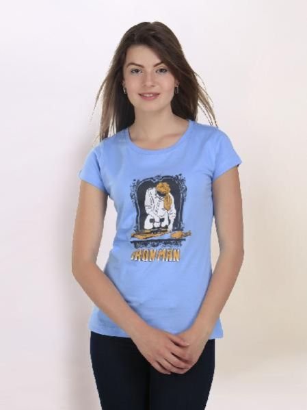 Women Round Neck Blue T-shirt