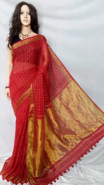 Striped Linen Saree With Zari 02