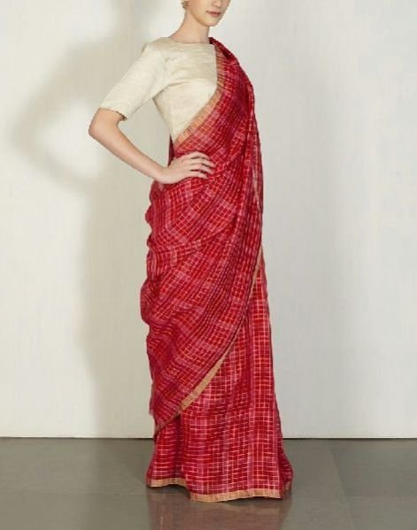 Striped Linen Saree With Zari 03