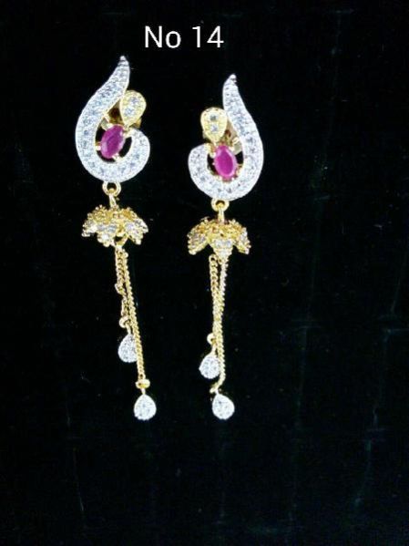 Brass American Diamond Hanging Earrings (No. 14)