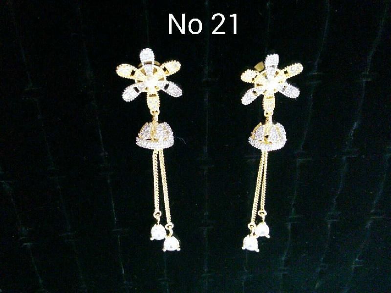 Brass American Diamond Hanging Earrings (No. 21) 01