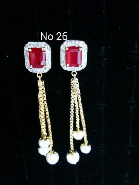 Brass American Diamond Hanging Earrings (No. 26)