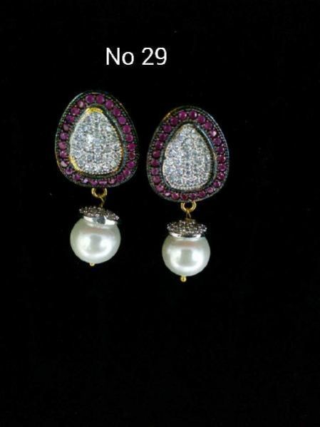 Brass American Diamond Hanging Earrings (No. 29)
