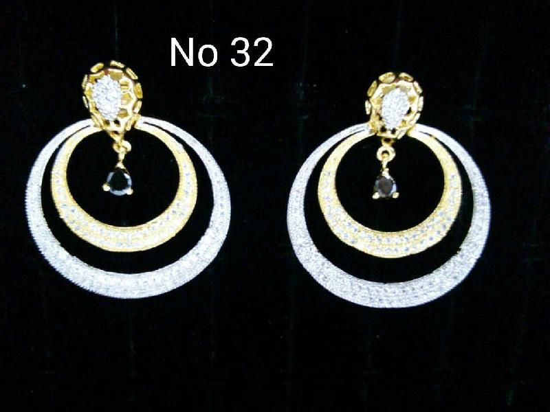 Brass American Diamond Hanging Earrings (No. 32)