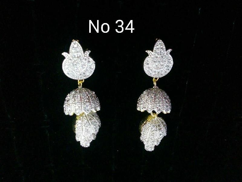 Brass American Diamond Hanging Earrings (No. 34)