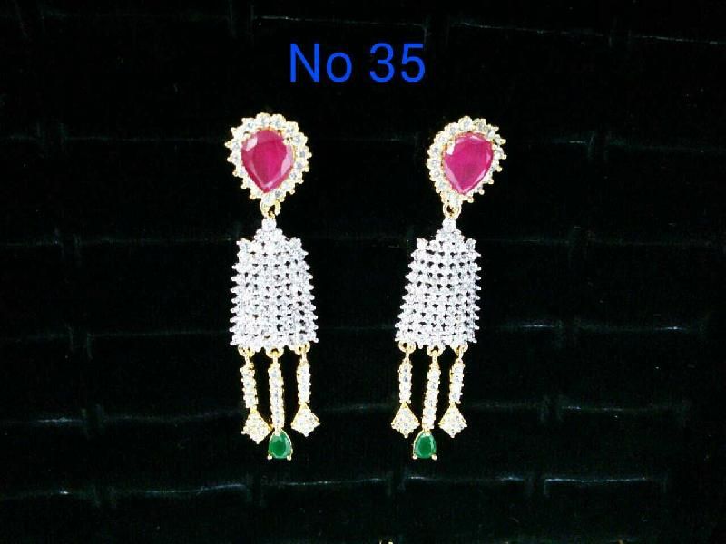 Brass American Diamond Hanging Earrings (No. 35)
