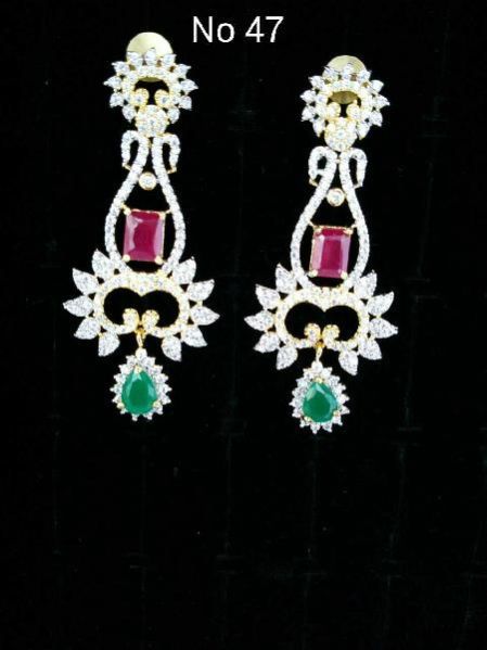 Brass American Diamond Hanging Earrings (No. 47)