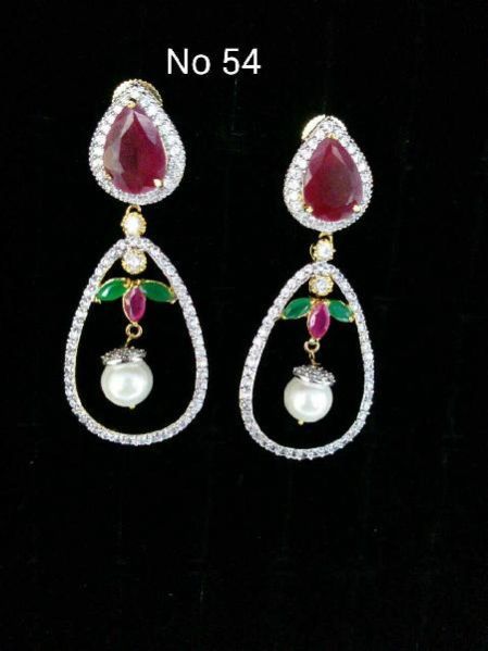 Brass American Diamond Hanging Earrings (No. 54)