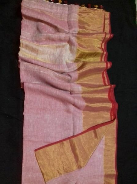 Linen Sarees With Zari Border Blouse 01