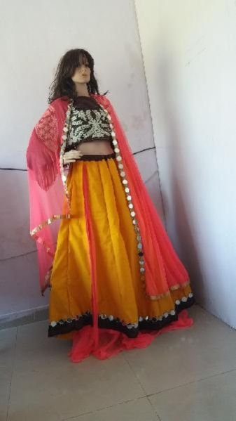 Taffeta Silk Plain Pink & Brown Lehenga Choli 02