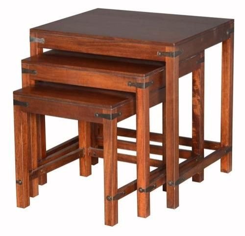Iron Corner Wooden Stool Set