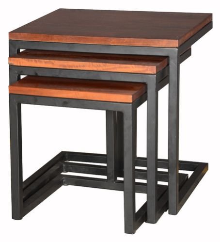 Square Tube Leg Wooden Stool Set