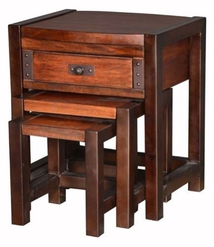 Wooden Stool Set With One Drawer