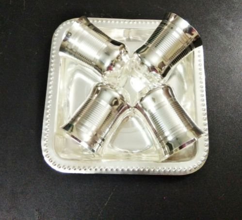 Silver Coated Four Glass With Tray 01