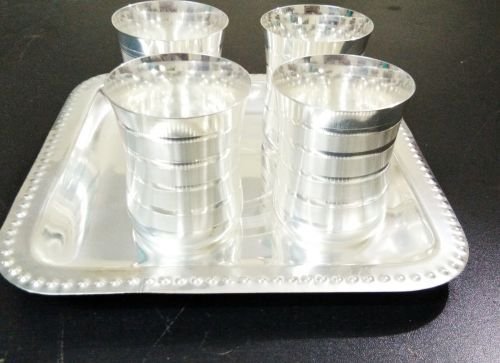 Silver Coated Four Glass With Tray 02