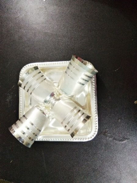Silver Coated Four Glass With Tray 03