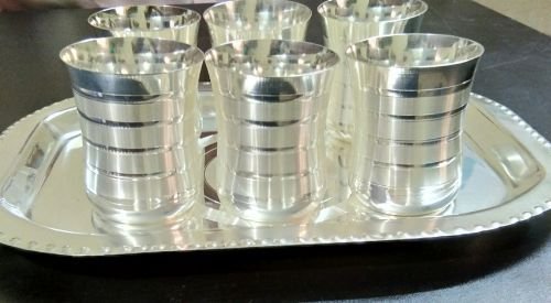 Silver Coated Six Glass With Tray 03
