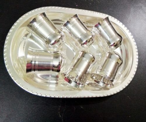 Silver Coated Six Glass With Tray 04