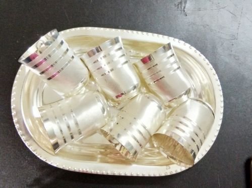 Silver Coated Six Glass With Tray 05