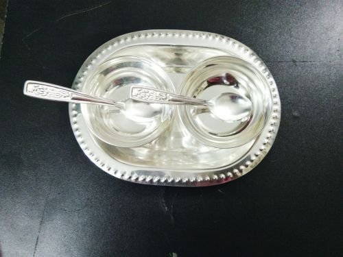 Silver Coated Two Flower Bowl With Tray 01