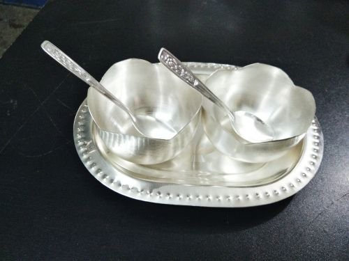 Silver Coated Two Flower Bowl With Tray 02