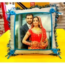 PC- 41 Blue Satin Net Customized Cushion Cover