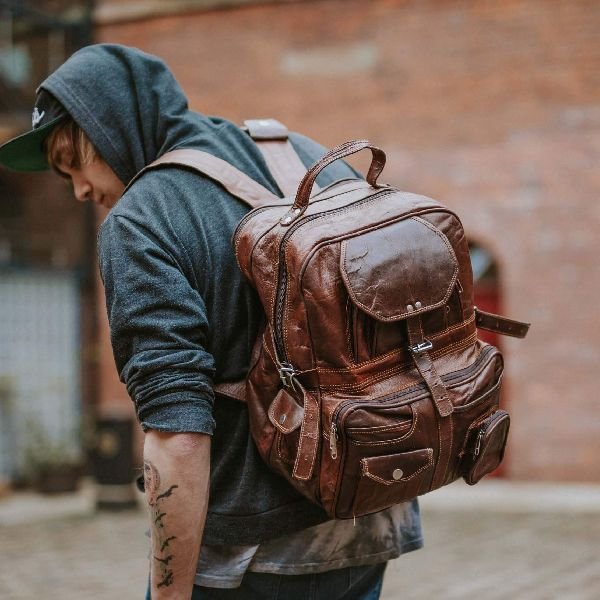 Large Leather Rucksack With Pockets Smith 06