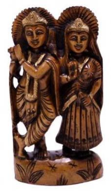 Wooden Radha Krishna Statue