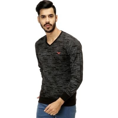 TT Black V-Neck Full Sleeves T-Shirt TS-109