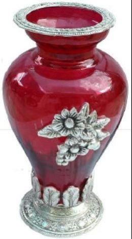 Oxidized Metal & Glass Vase