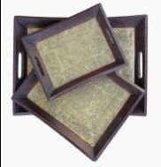 Wooden Brass Serving Tray