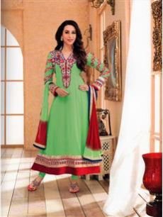 1003 Light Green and Red Georgette Anarkali Suit
