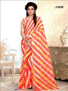 1004 Red Printed Laheriya Chiffon Saree