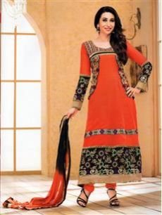 1007 Orange and Red Georgette Anarkali Suit