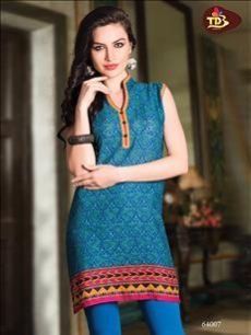 64007 Blue & Green Ladies Short Kurti