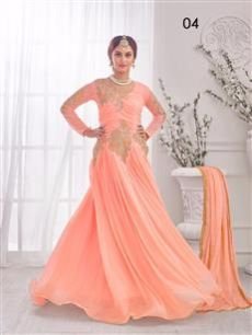 66012 Light Peach Party Wear Gown