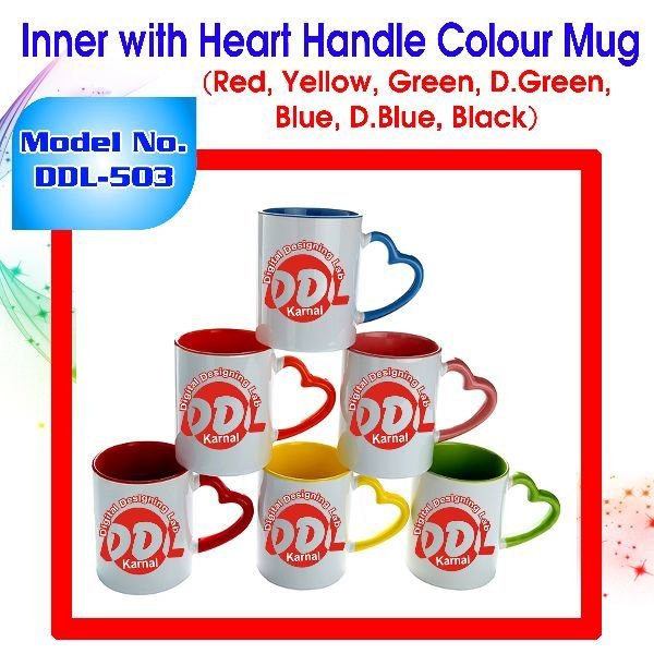 Inner Color Coffee Mug with Heart Handle