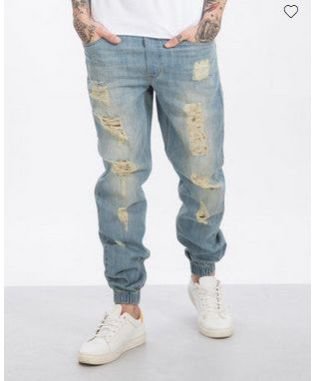 Chalk Blue Ripped Denim Joggers