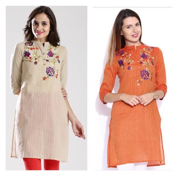 Handloom Kurti with Floral Embroidery