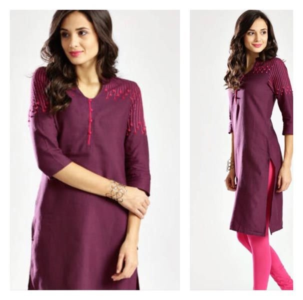 Purple Cotton Flex Kurti with Embroidery