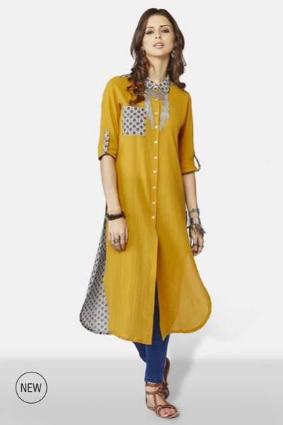 Yellow Rayon Slub Kurti