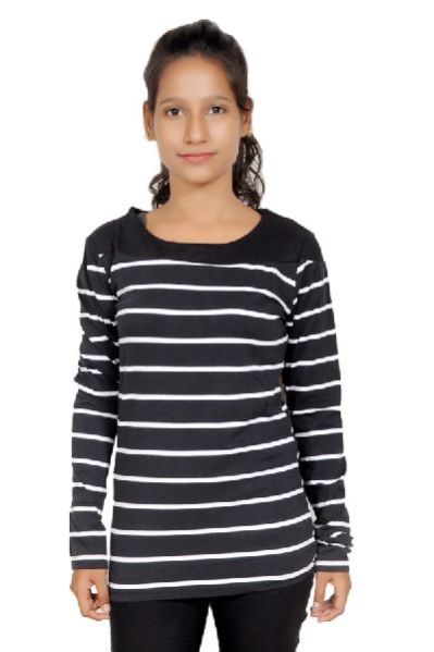 Girls Wide Round Black Neck T-Shirt 01