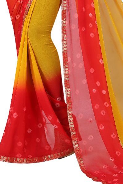 Red Yellow Bandhani Chiffon Sarees 02