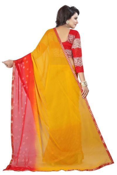 Red Yellow Bandhani Chiffon Sarees 04