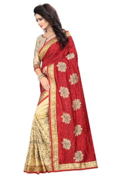 Silky Flower Red Saree 03